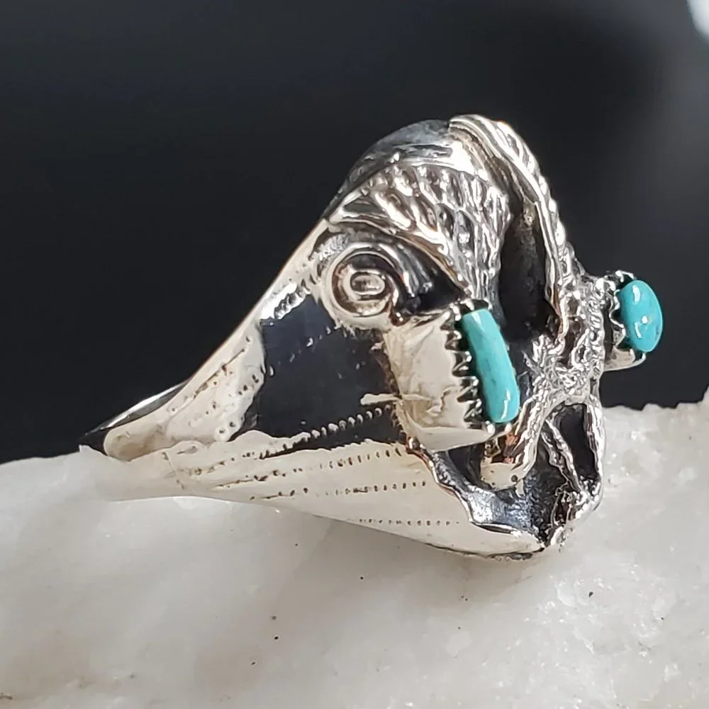 Men's Designer Jewelry Solid Sterling Silver 925 Ring Genuine Turquoise